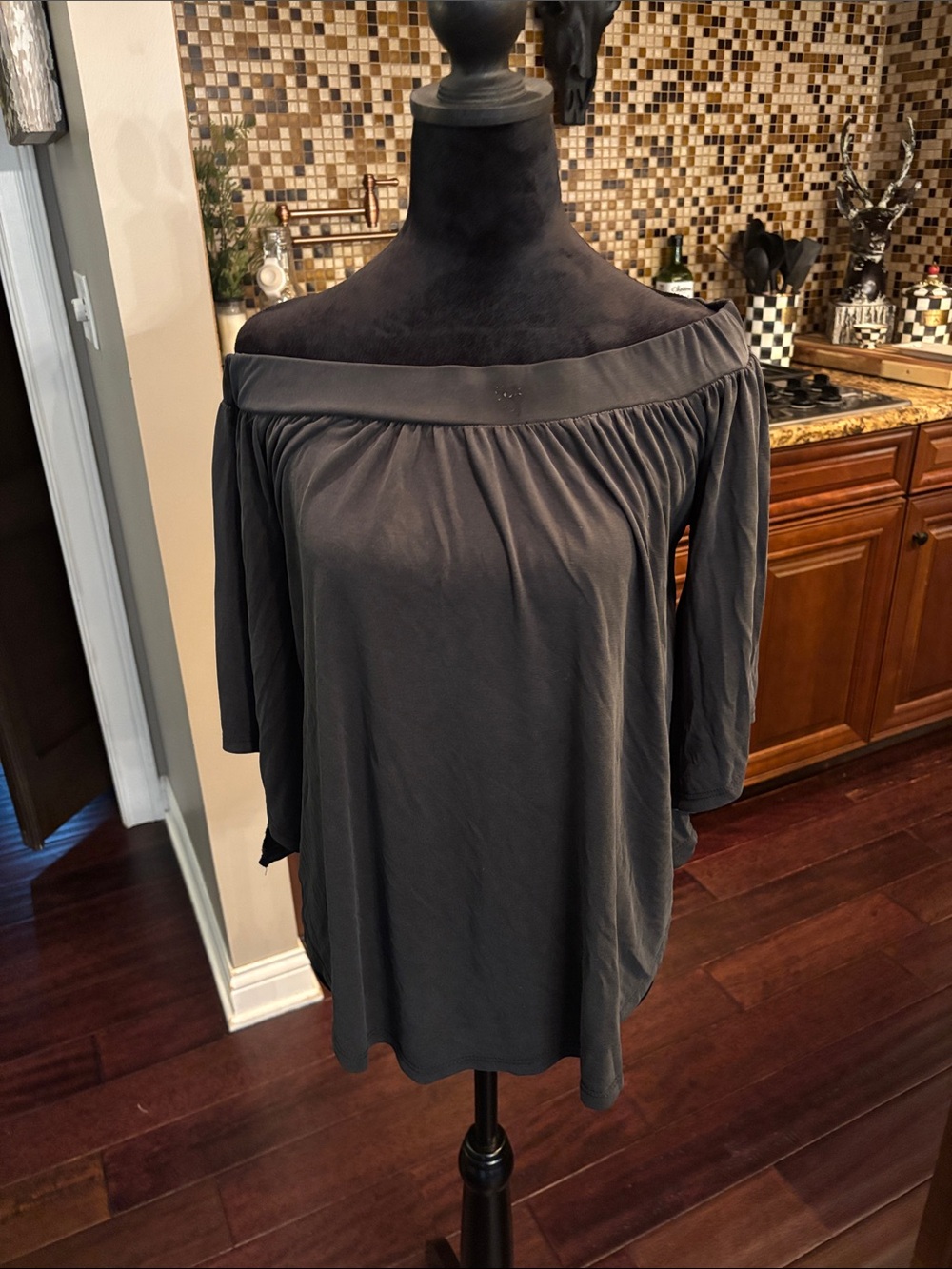 Off-Shoulder Dark Gray Women's Tunic Top
